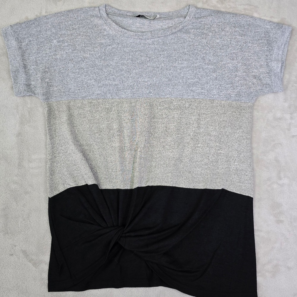 Women Colorblock Twist Front Tunic Top‎ XL Gray Blue Black